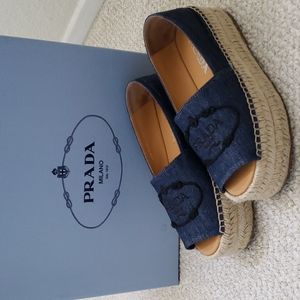 Prada Denim Logo Espadrille Loafers